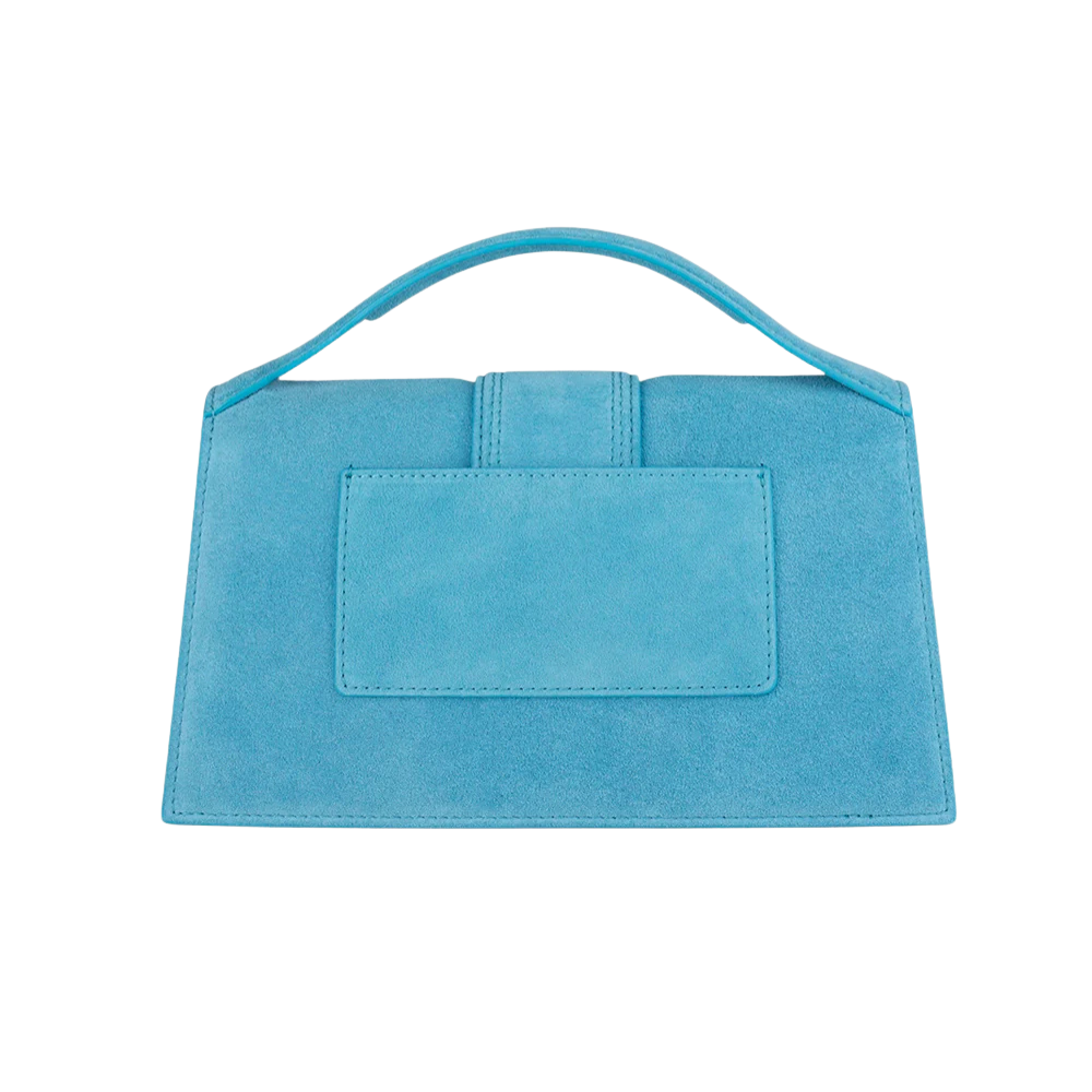 Jacquemus – Le Grand Bambino Celeste scamosciata con logo oro