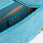 Jacquemus – Le Grand Bambino Celeste scamosciata con logo oro