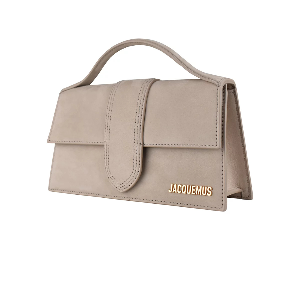 Jacquemus – Le Grand Bambino Beige scamosciata con logo oro