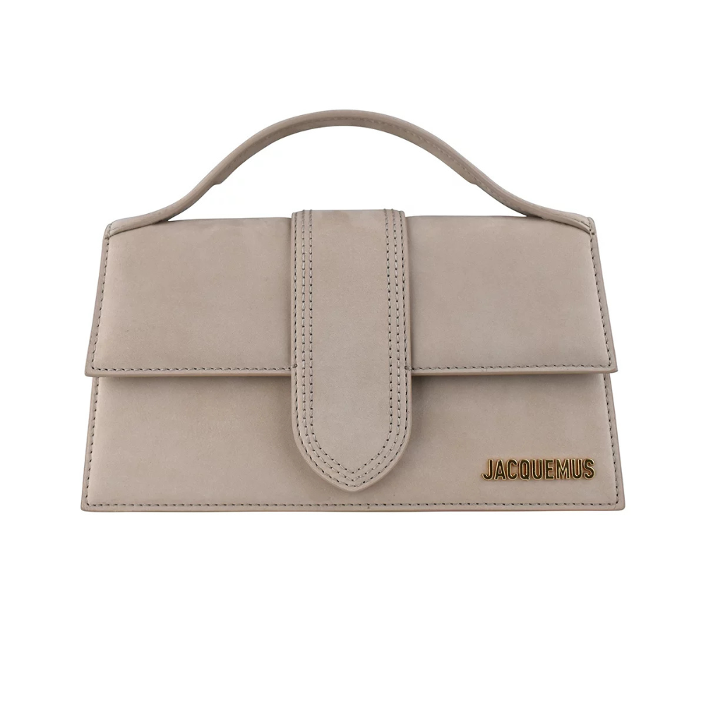 Jacquemus – Le Grand Bambino Beige scamosciata con logo oro
